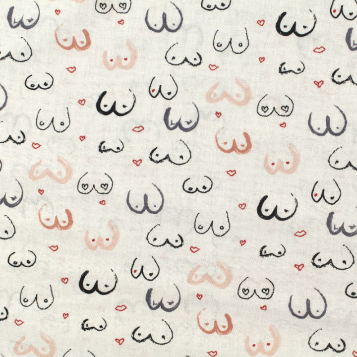 Tissu coton beige clair imprimé masques africains - Parfait pour habillement et couture au mètre