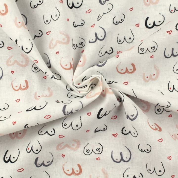 Tissu coton beige clair imprimé masques africains - Parfait pour habillement et couture au mètre