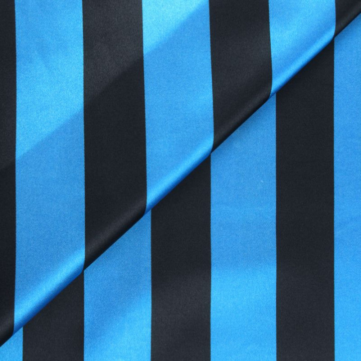 Tissu satin polyester rayures noires et bleus - Elegant et design