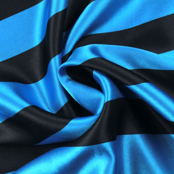 Tissu satin polyester rayures noires et bleus - Elegant et design