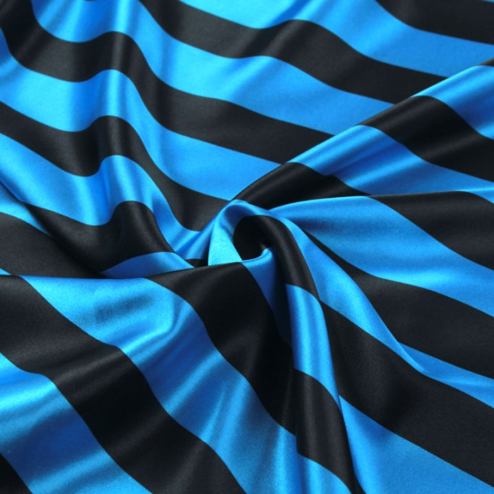 Tissu satin polyester rayures noires et bleus - Elegant et design