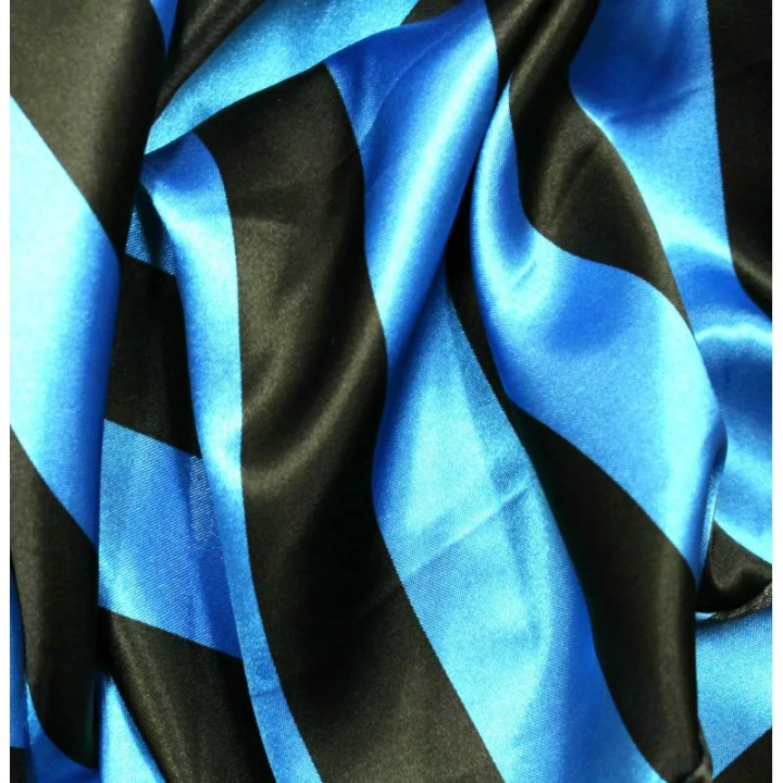 Tissu satin polyester rayures noires et bleus - Elegant et design