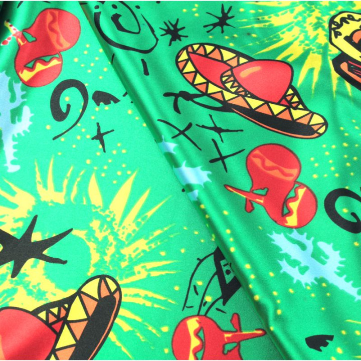 Tissu satin polyester mexicains sur fond vert