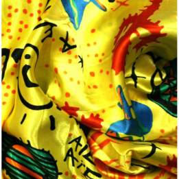 Tissu Satin polyester mexicains sur fond jaune