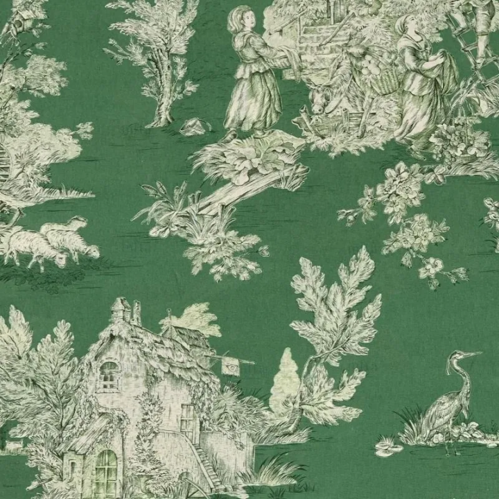 Tissu PASTORALE - VERT BACHETTE 100%COTON